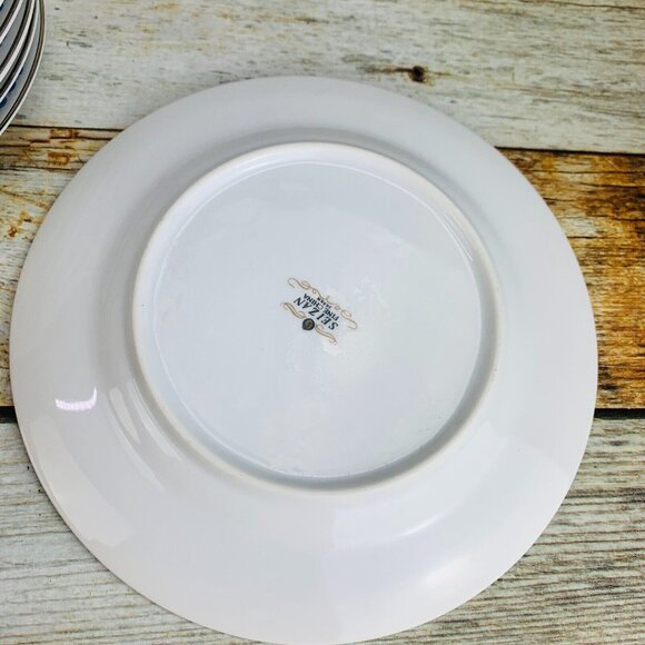 Seizan China BLUE DAWN Blue Purple Flowers Platinum Trim Salad Plates Set of 7 - Picture 3 of 11